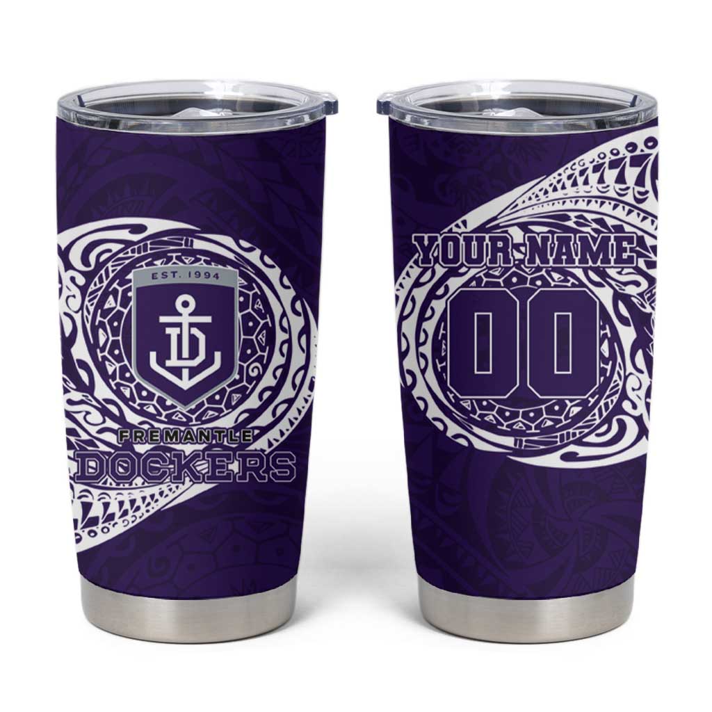 Personalized Fremantle Dockers Polynesian Tumbler Cup Tribal Chest and Sleeve Tattoo Heritage Warrior