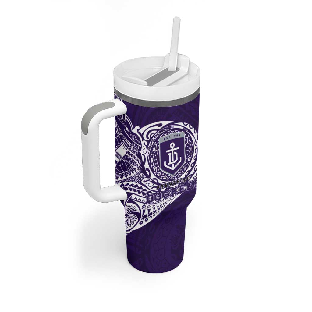 Personalized Fremantle Dockers Polynesian Tumbler With Handle Tribal Chest and Sleeve Tattoo Heritage Warrior