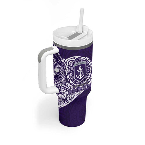 Personalized Fremantle Dockers Polynesian Tumbler With Handle Tribal Chest and Sleeve Tattoo Heritage Warrior