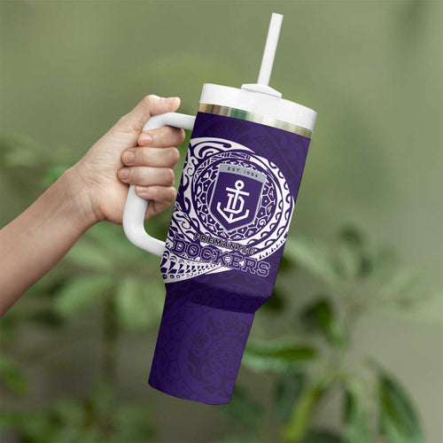 Personalized Fremantle Dockers Polynesian Tumbler With Handle Tribal Chest and Sleeve Tattoo Heritage Warrior