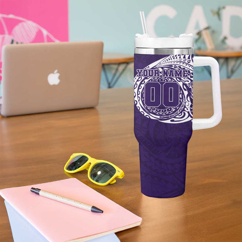 Personalized Fremantle Dockers Polynesian Tumbler With Handle Tribal Chest and Sleeve Tattoo Heritage Warrior