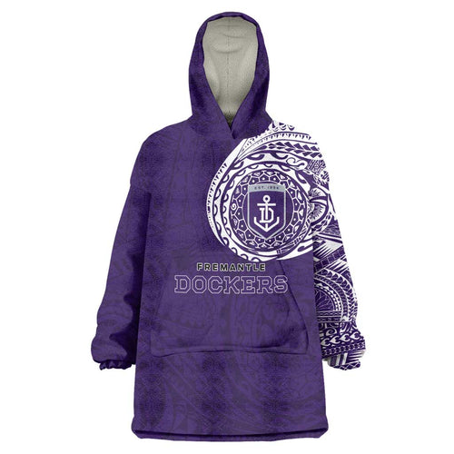 Personalized Fremantle Dockers Polynesian Wearable Blanket Hoodie Tribal Chest and Sleeve Tattoo Heritage Warrior