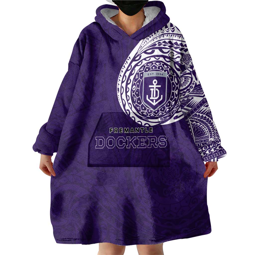 Personalized Fremantle Dockers Polynesian Wearable Blanket Hoodie Tribal Chest and Sleeve Tattoo Heritage Warrior