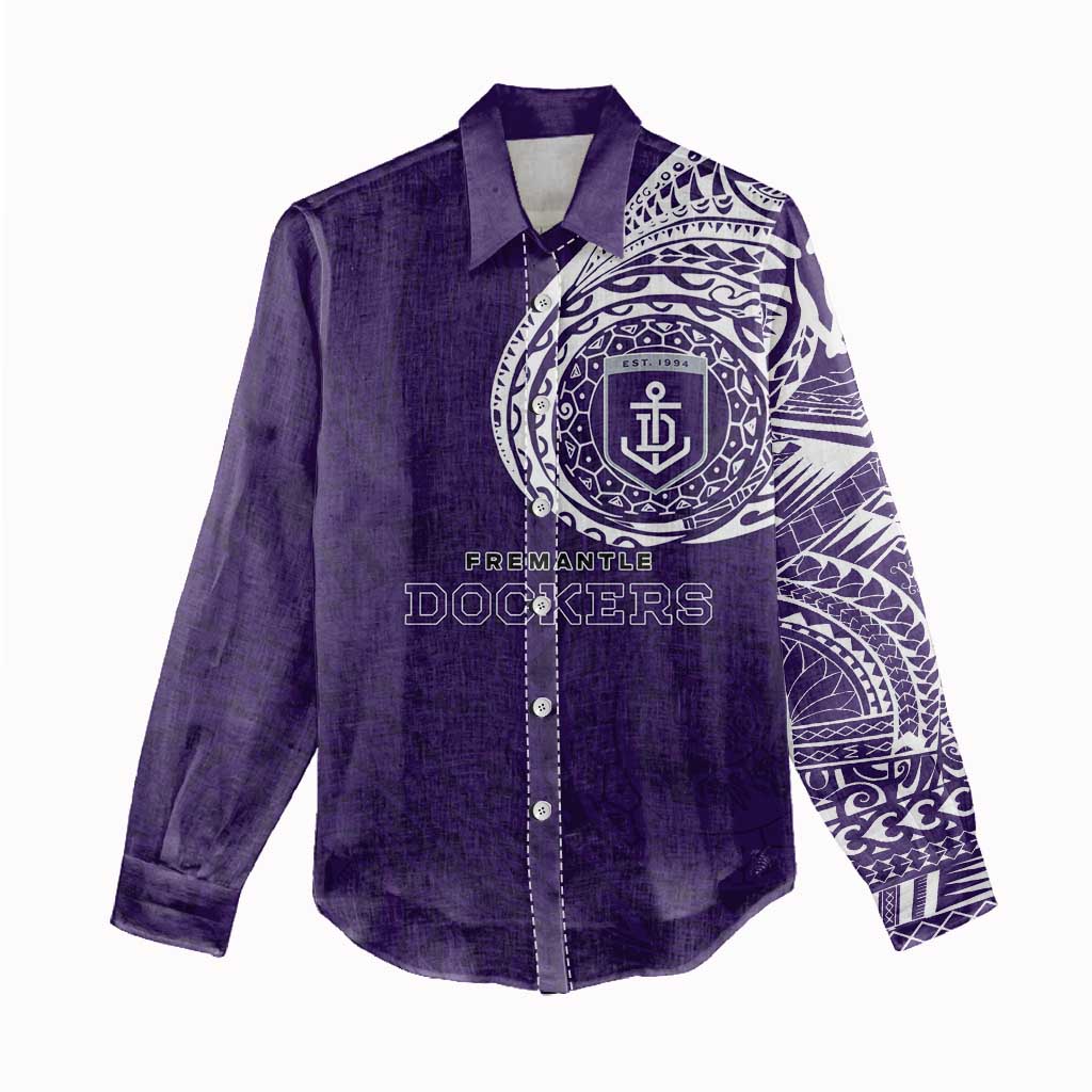 Personalized Fremantle Dockers Polynesian Women Casual Shirt Tribal Chest and Sleeve Tattoo Heritage Warrior