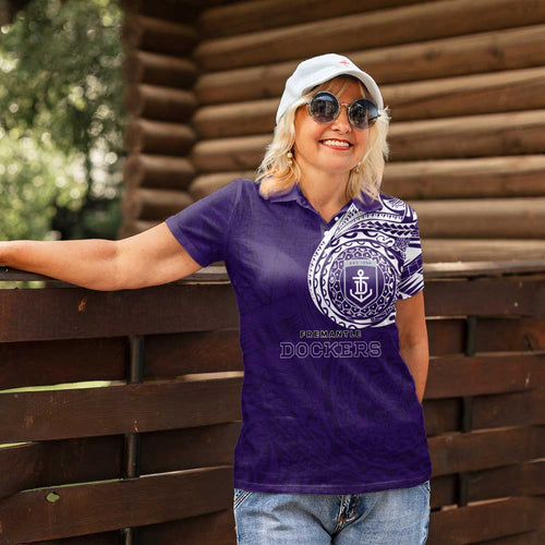 Personalized Fremantle Dockers Polynesian Women Polo Shirt Tribal Chest and Sleeve Tattoo Heritage Warrior