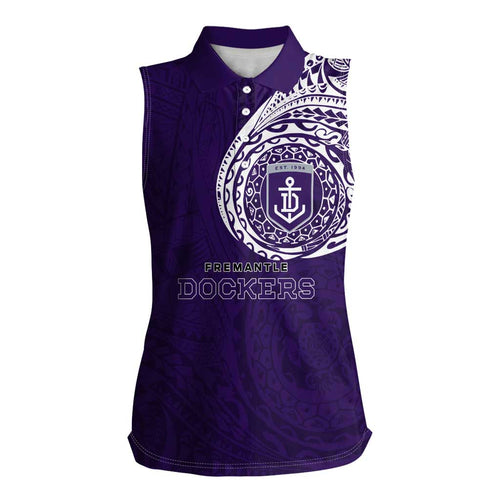 Personalized Fremantle Dockers Polynesian Women Sleeveless Polo Shirt Tribal Chest and Sleeve Tattoo Heritage Warrior