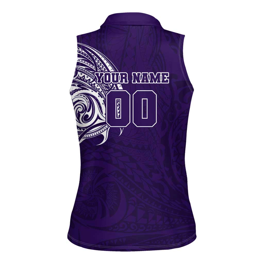 Personalized Fremantle Dockers Polynesian Women Sleeveless Polo Shirt Tribal Chest and Sleeve Tattoo Heritage Warrior