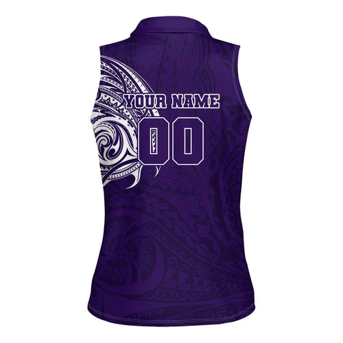 Personalized Fremantle Dockers Polynesian Women Sleeveless Polo Shirt Tribal Chest and Sleeve Tattoo Heritage Warrior
