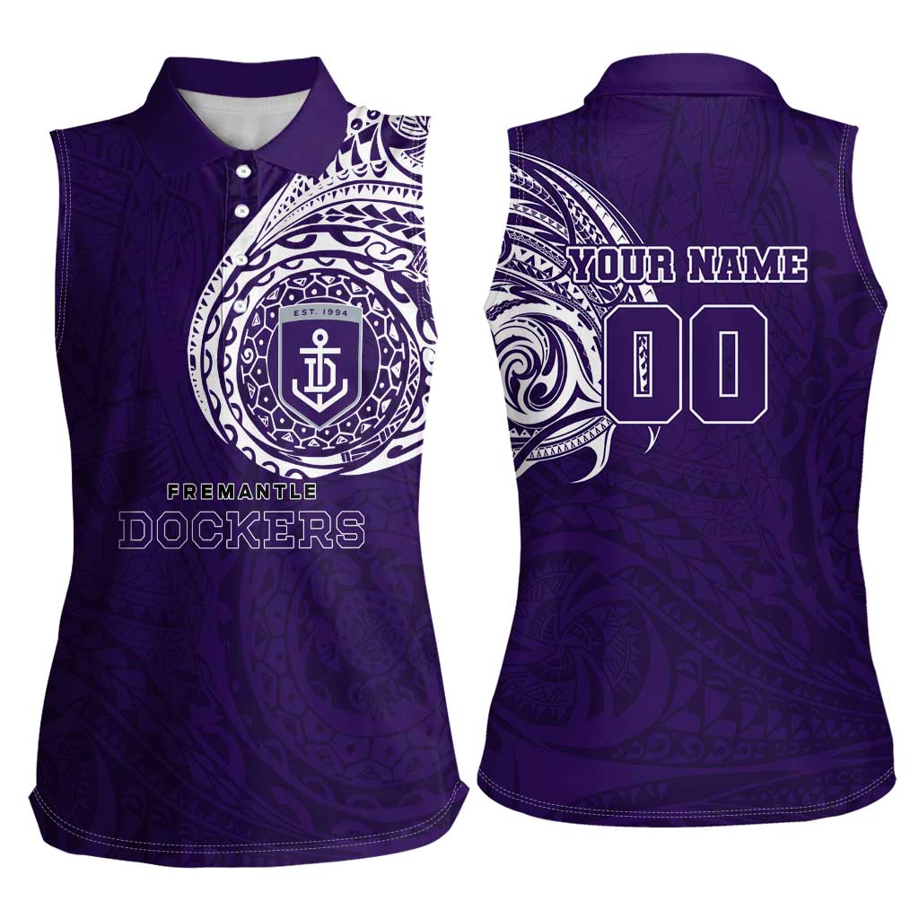 Personalized Fremantle Dockers Polynesian Women Sleeveless Polo Shirt Tribal Chest and Sleeve Tattoo Heritage Warrior