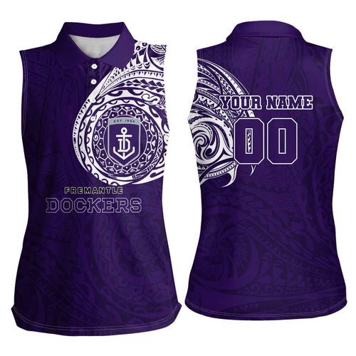 Personalized Fremantle Dockers Polynesian Women Sleeveless Polo Shirt Tribal Chest and Sleeve Tattoo Heritage Warrior