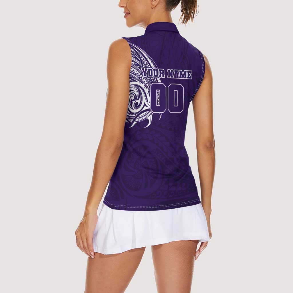 Personalized Fremantle Dockers Polynesian Women Sleeveless Polo Shirt Tribal Chest and Sleeve Tattoo Heritage Warrior