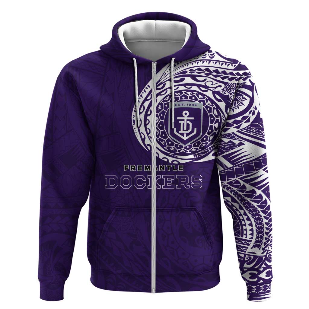 Personalized Fremantle Dockers Polynesian Zip Hoodie Tribal Chest and Sleeve Tattoo Heritage Warrior