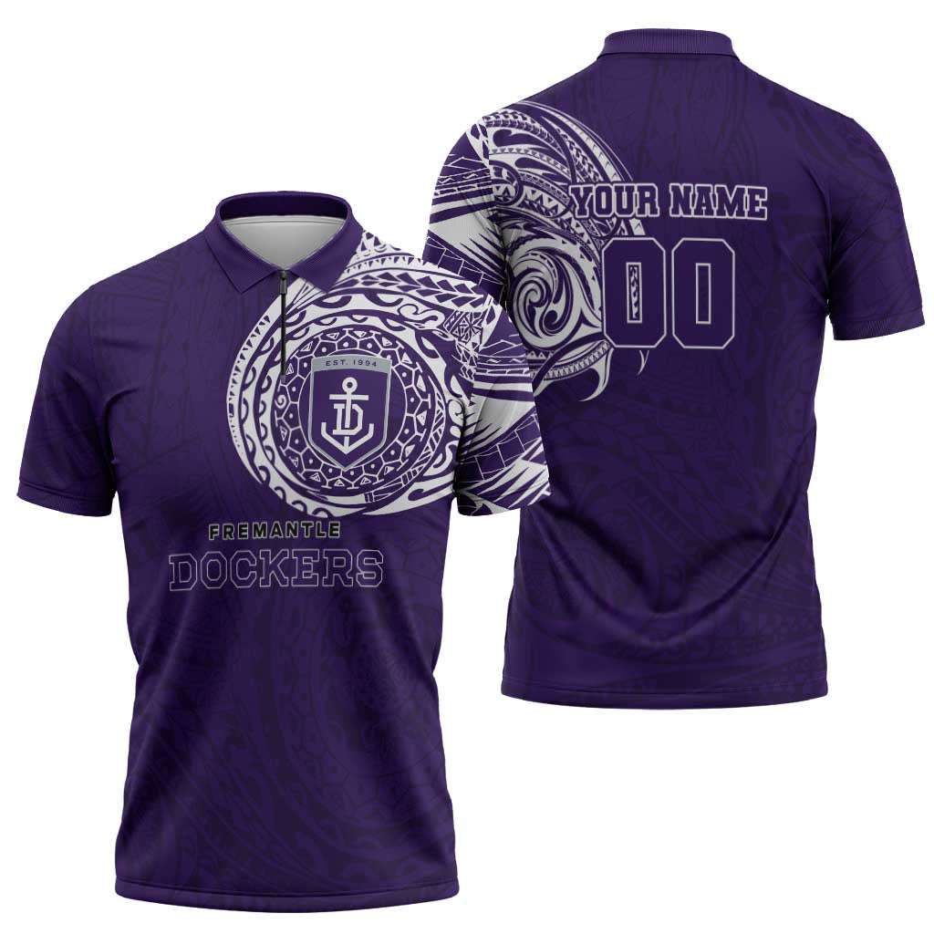 Personalized Fremantle Dockers Polynesian Zipper Polo Shirt Tribal Chest and Sleeve Tattoo Heritage Warrior