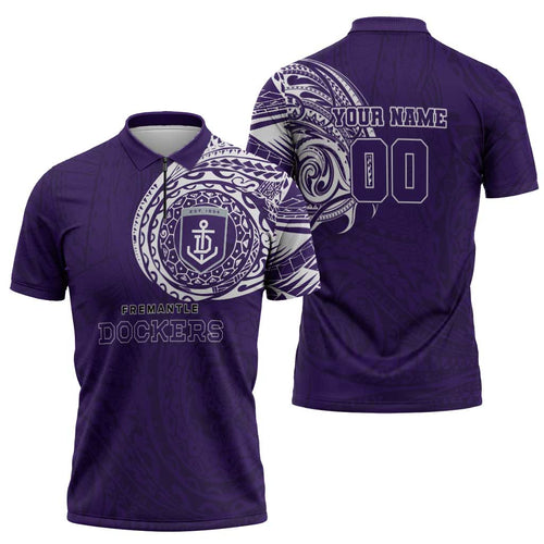 Personalized Fremantle Dockers Polynesian Zipper Polo Shirt Tribal Chest and Sleeve Tattoo Heritage Warrior