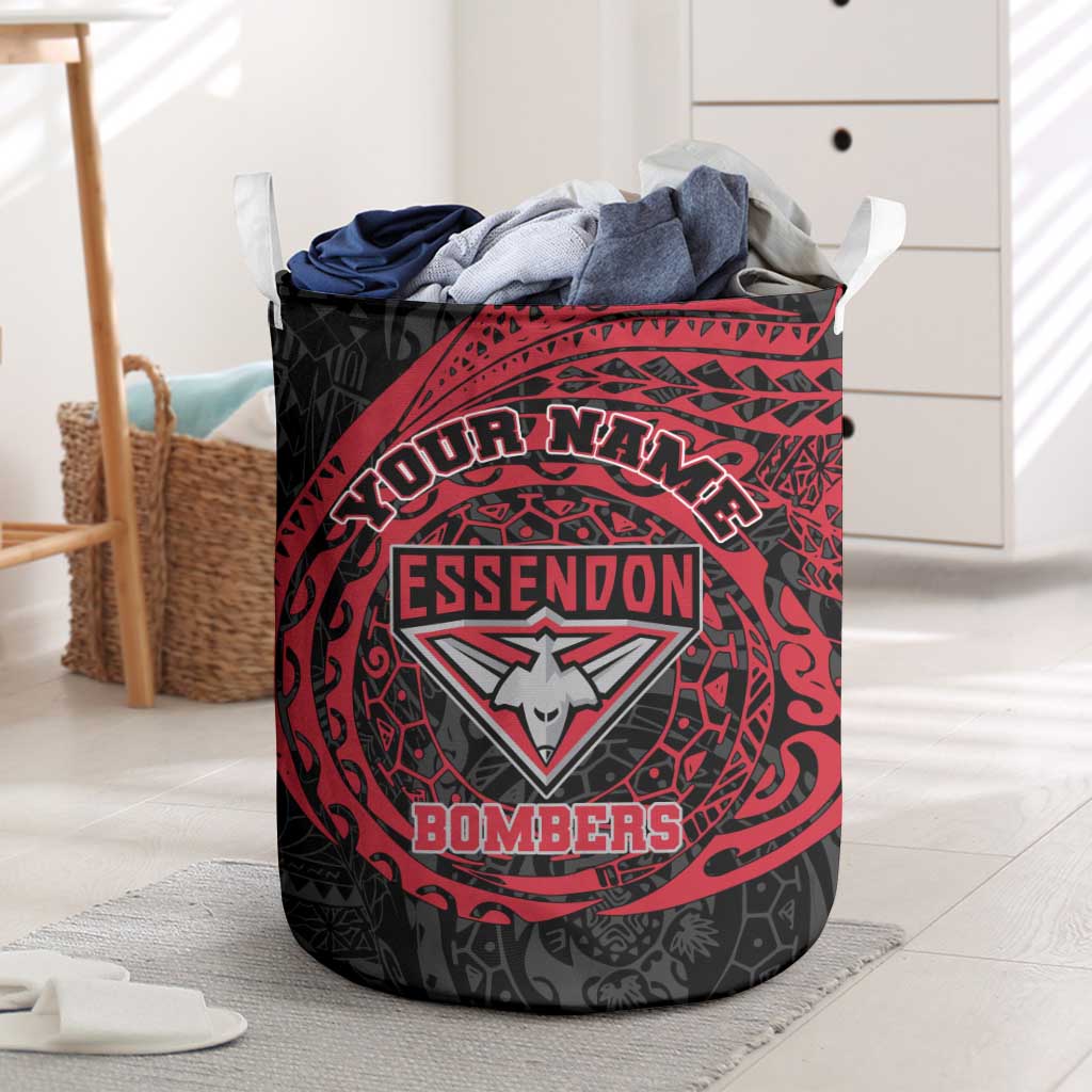 Personalized Essendon Bombers Polynesian Laundry Basket Tribal Chest and Sleeve Tattoo Heritage Warrior