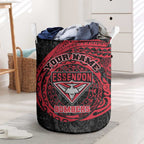 Personalized Essendon Bombers Polynesian Laundry Basket Tribal Chest and Sleeve Tattoo Heritage Warrior