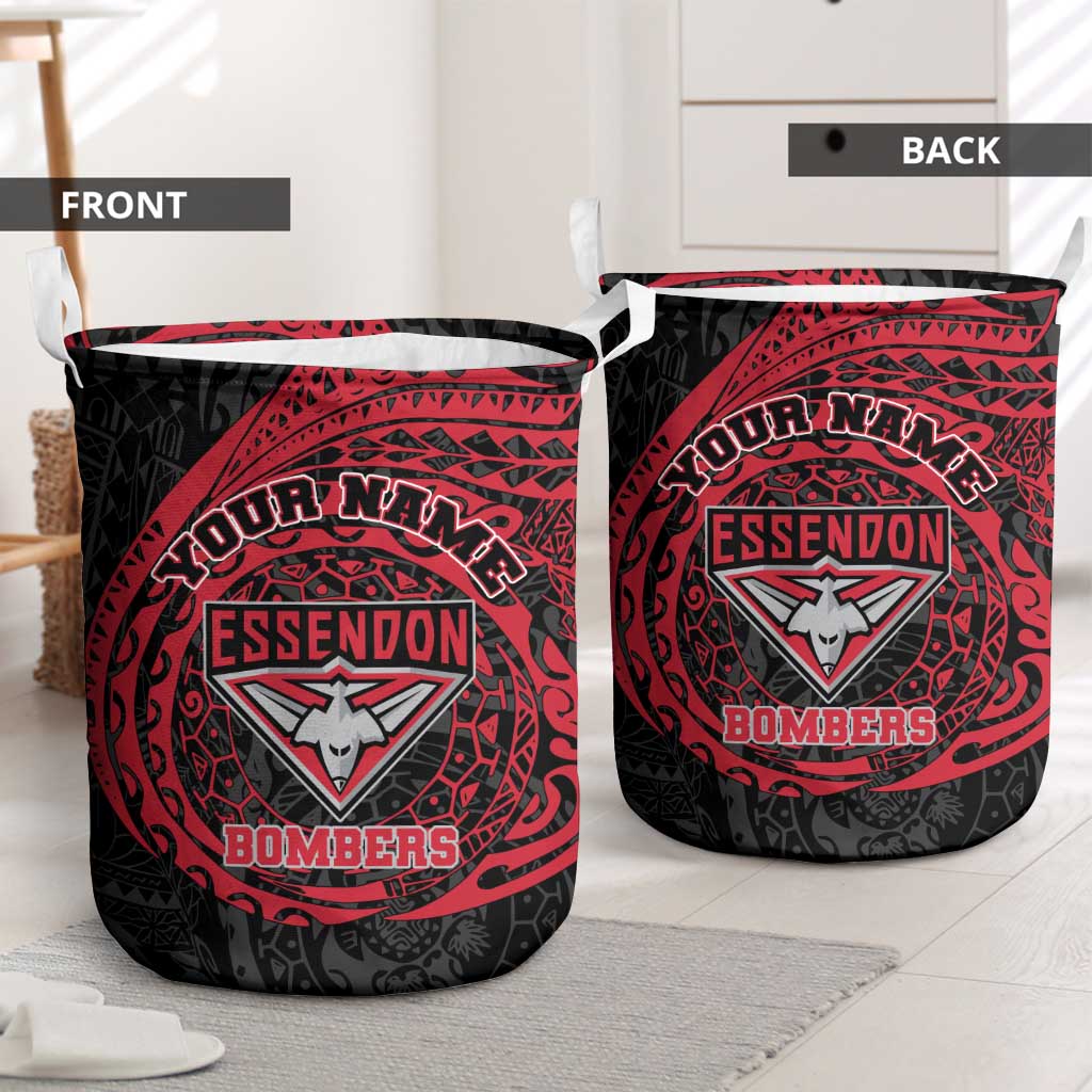 Personalized Essendon Bombers Polynesian Laundry Basket Tribal Chest and Sleeve Tattoo Heritage Warrior