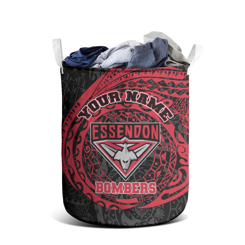 Personalized Essendon Bombers Polynesian Laundry Basket Tribal Chest and Sleeve Tattoo Heritage Warrior