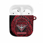 Personalized Essendon Bombers Polynesian AirPods Case Tribal Chest and Sleeve Tattoo Heritage Warrior