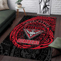 Personalized Essendon Bombers Polynesian Area Rug Tribal Chest and Sleeve Tattoo Heritage Warrior