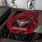 Personalized Essendon Bombers Polynesian Area Rug Tribal Chest and Sleeve Tattoo Heritage Warrior
