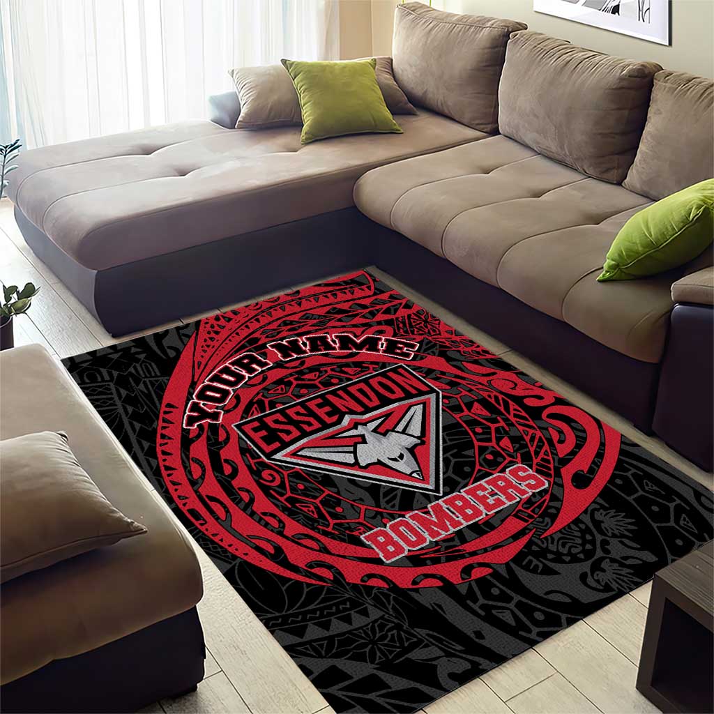 Personalized Essendon Bombers Polynesian Area Rug Tribal Chest and Sleeve Tattoo Heritage Warrior