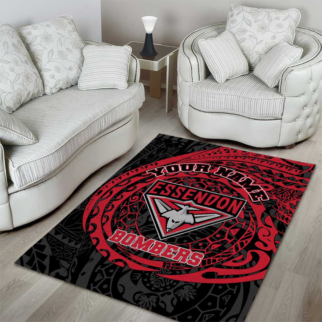 Personalized Essendon Bombers Polynesian Area Rug Tribal Chest and Sleeve Tattoo Heritage Warrior