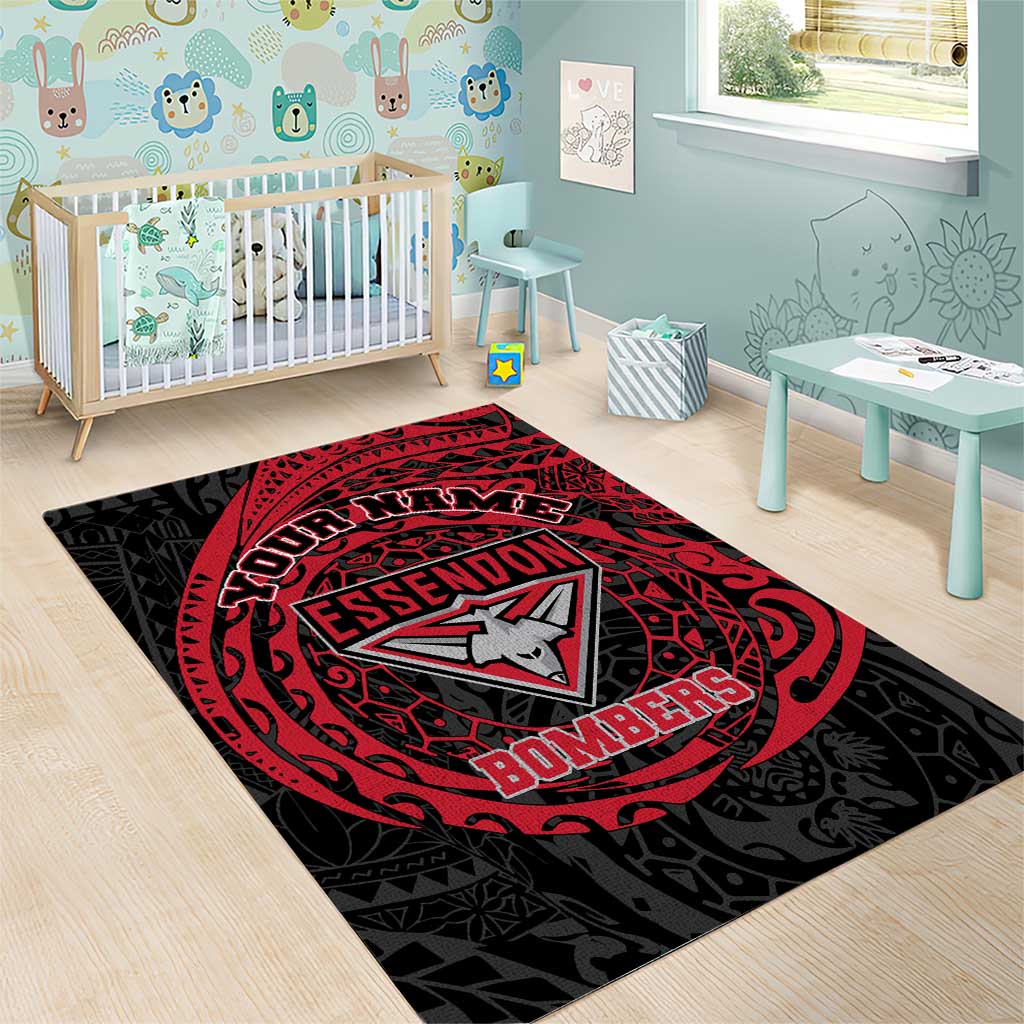 Personalized Essendon Bombers Polynesian Area Rug Tribal Chest and Sleeve Tattoo Heritage Warrior