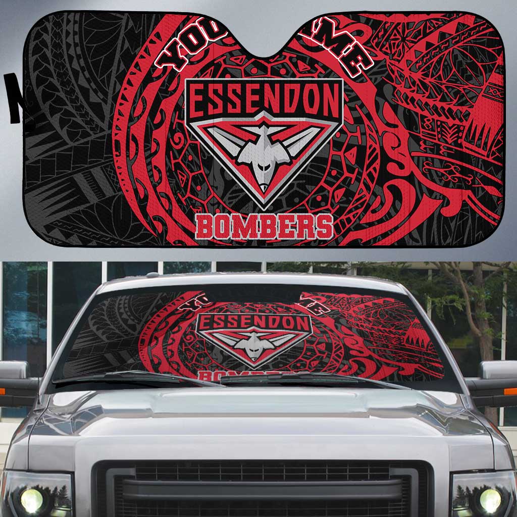 Personalized Essendon Bombers Polynesian Auto Sun Shade Tribal Chest and Sleeve Tattoo Heritage Warrior