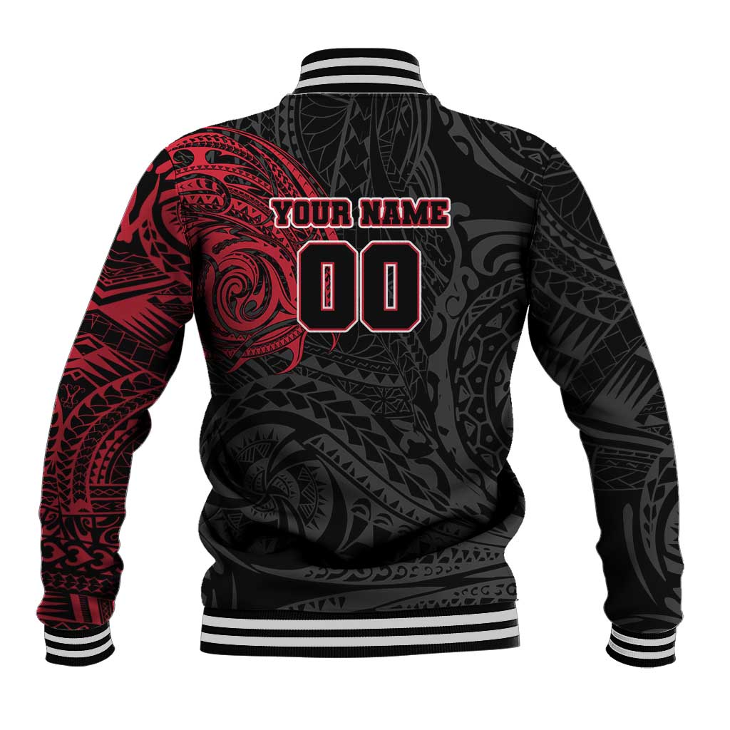 Personalized Essendon Bombers Polynesian Baseball Jacket Tribal Chest and Sleeve Tattoo Heritage Warrior