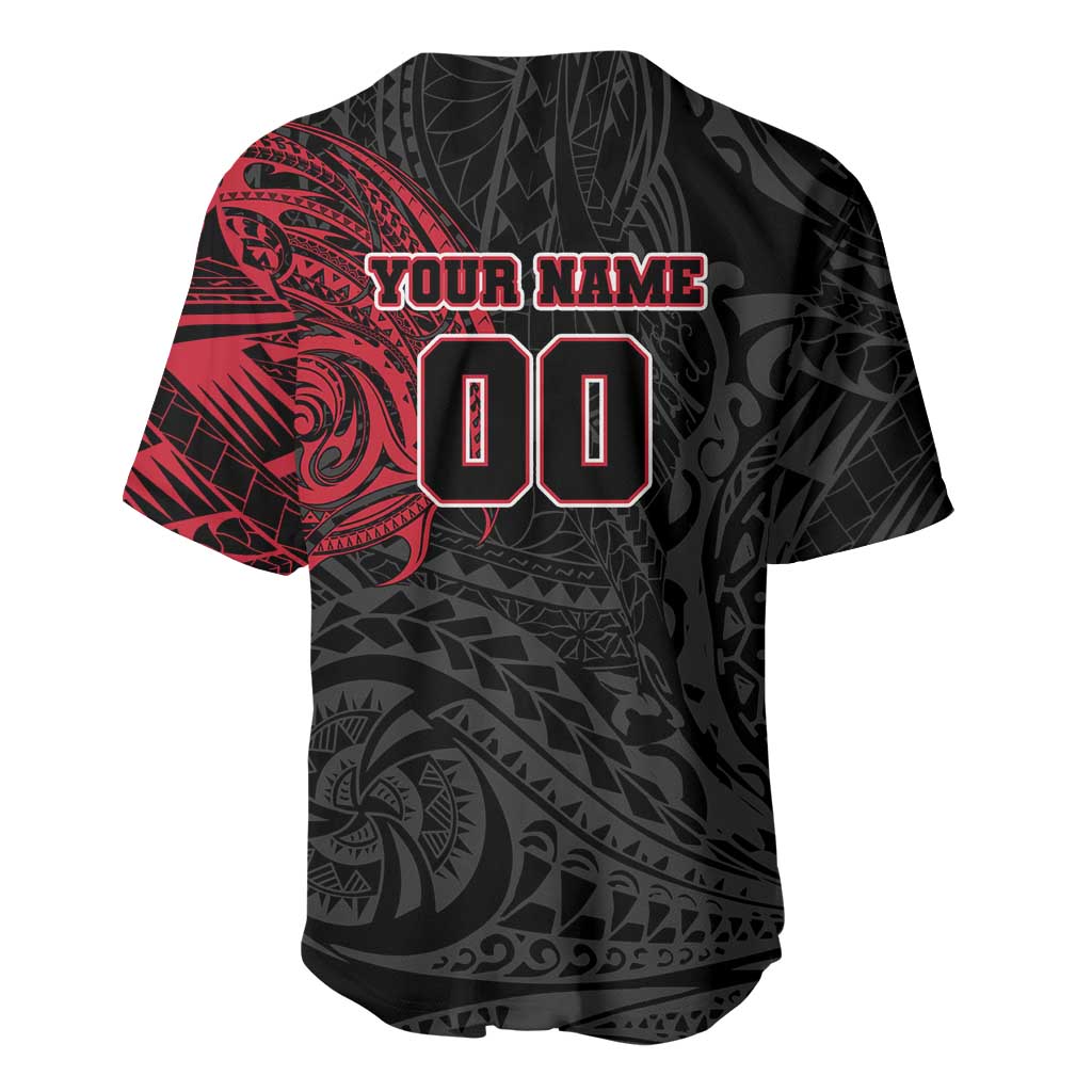 Personalized Essendon Bombers Polynesian Baseball Jersey Tribal Chest and Sleeve Tattoo Heritage Warrior