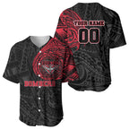 Personalized Essendon Bombers Polynesian Baseball Jersey Tribal Chest and Sleeve Tattoo Heritage Warrior