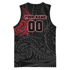 Personalized Essendon Bombers Polynesian Basketball Jersey Tribal Chest and Sleeve Tattoo Heritage Warrior