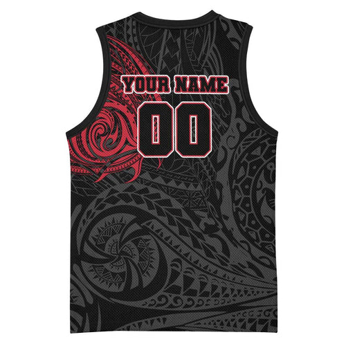 Personalized Essendon Bombers Polynesian Basketball Jersey Tribal Chest and Sleeve Tattoo Heritage Warrior