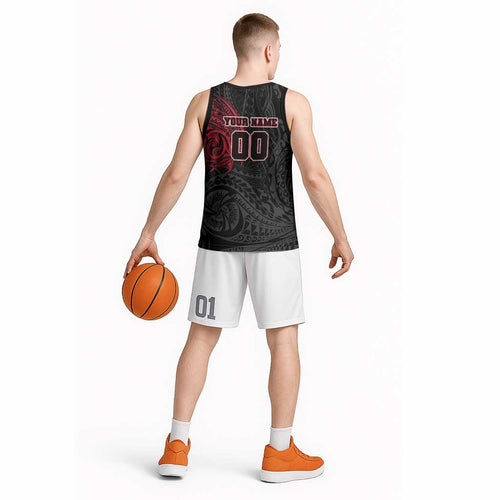 Personalized Essendon Bombers Polynesian Basketball Jersey Tribal Chest and Sleeve Tattoo Heritage Warrior