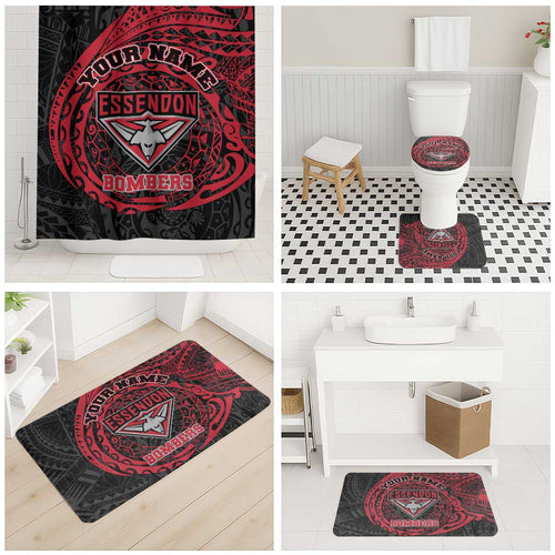 Personalized Essendon Bombers Polynesian Bathroom Set Tribal Chest and Sleeve Tattoo Heritage Warrior