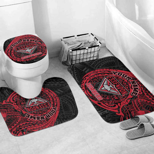 Personalized Essendon Bombers Polynesian Bathroom Set Tribal Chest and Sleeve Tattoo Heritage Warrior