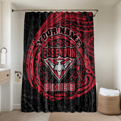 Personalized Essendon Bombers Polynesian Bathroom Set Tribal Chest and Sleeve Tattoo Heritage Warrior