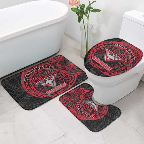 Personalized Essendon Bombers Polynesian Bathroom Set Tribal Chest and Sleeve Tattoo Heritage Warrior