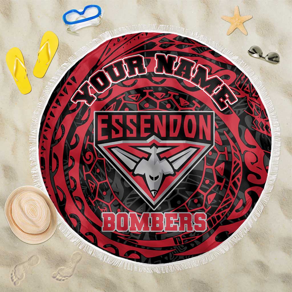 Personalized Essendon Bombers Polynesian Beach Blanket Tribal Chest and Sleeve Tattoo Heritage Warrior
