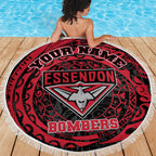 Personalized Essendon Bombers Polynesian Beach Blanket Tribal Chest and Sleeve Tattoo Heritage Warrior