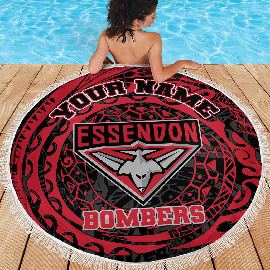 Personalized Essendon Bombers Polynesian Beach Blanket Tribal Chest and Sleeve Tattoo Heritage Warrior