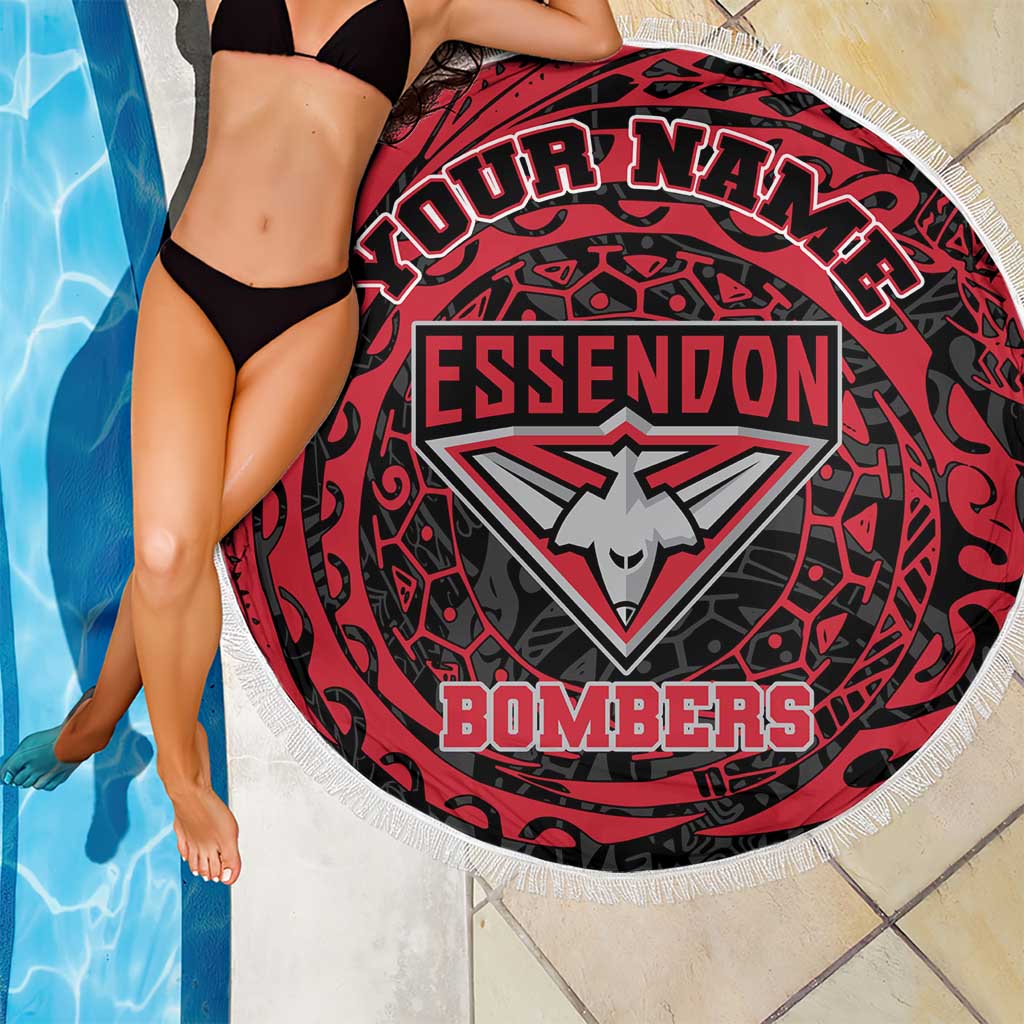 Personalized Essendon Bombers Polynesian Beach Blanket Tribal Chest and Sleeve Tattoo Heritage Warrior