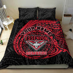 Personalized Essendon Bombers Polynesian Bedding Set Tribal Chest and Sleeve Tattoo Heritage Warrior