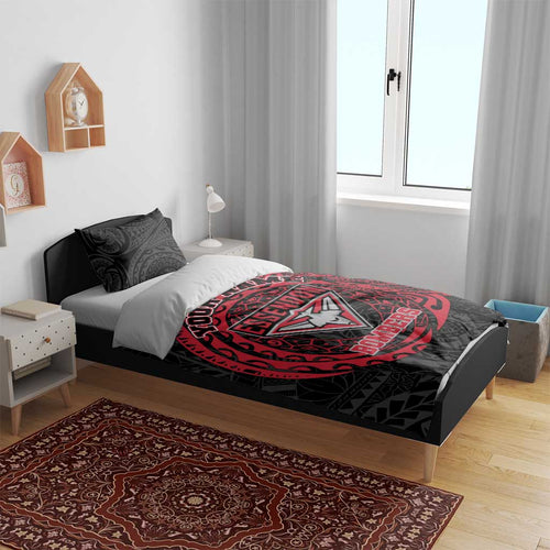 Personalized Essendon Bombers Polynesian Bedding Set Tribal Chest and Sleeve Tattoo Heritage Warrior