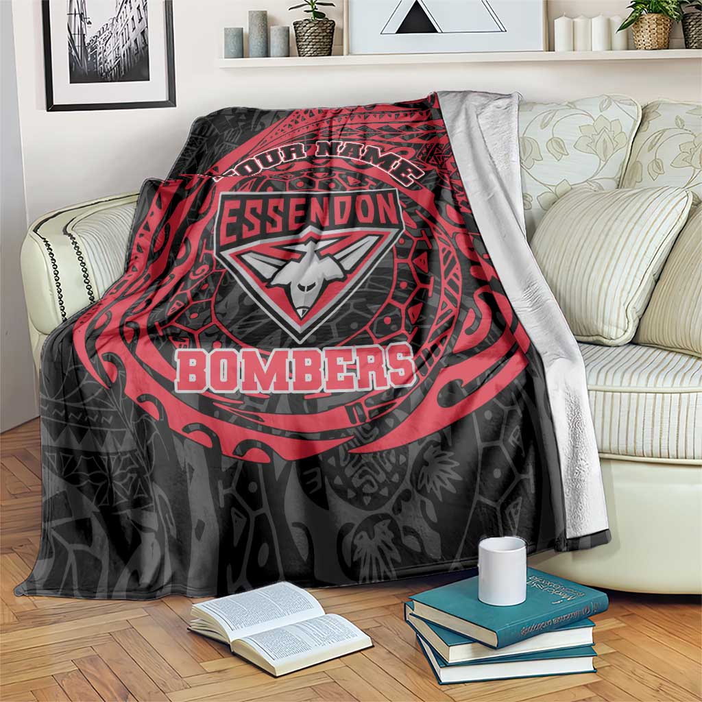 Personalized Essendon Bombers Polynesian Blanket Tribal Chest and Sleeve Tattoo Heritage Warrior