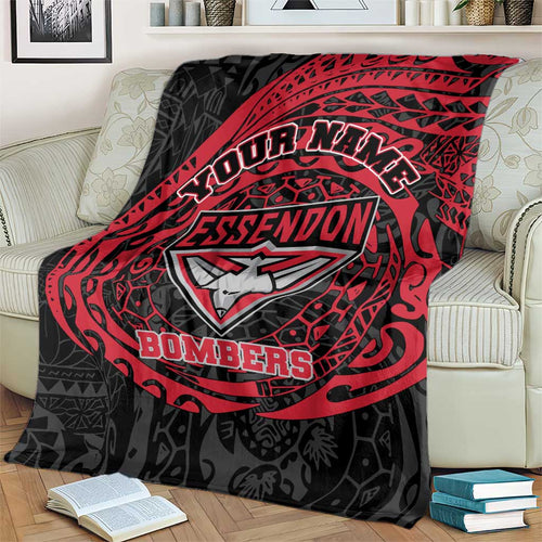 Personalized Essendon Bombers Polynesian Blanket Tribal Chest and Sleeve Tattoo Heritage Warrior