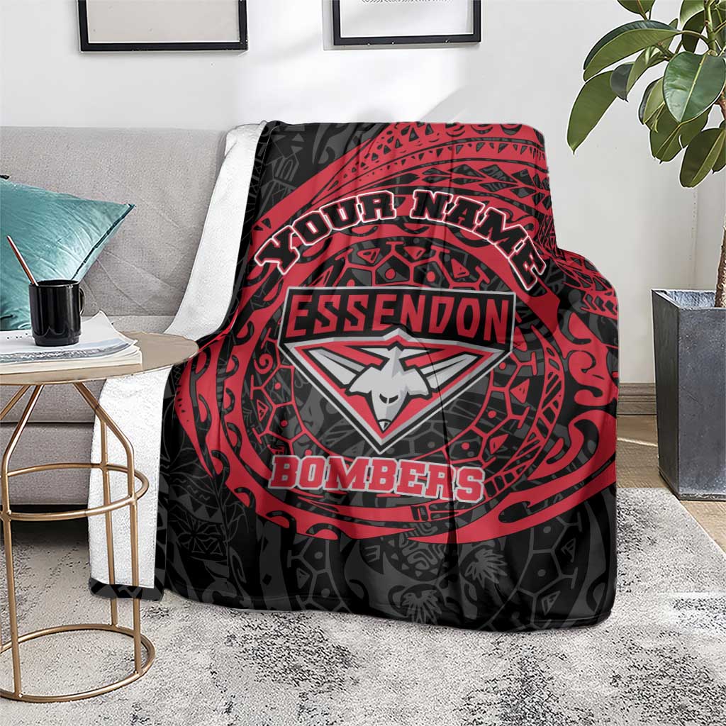 Personalized Essendon Bombers Polynesian Blanket Tribal Chest and Sleeve Tattoo Heritage Warrior