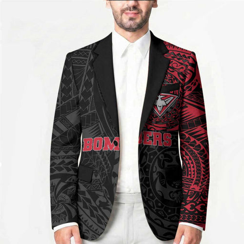 Personalized Essendon Bombers Polynesian Blazer Tribal Chest and Sleeve Tattoo Heritage Warrior