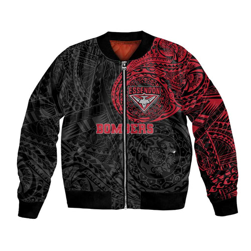 Personalized Essendon Bombers Polynesian Bomber Jacket Tribal Chest and Sleeve Tattoo Heritage Warrior